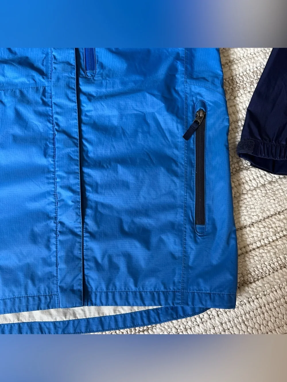REI Co-Op Rain Jacket Kids Sz L (14-16) Blue Youth Windbreaker Outdoor Hiking
